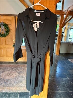 Gretchen Scott Designs Black Shirt Dress with Tie Waist